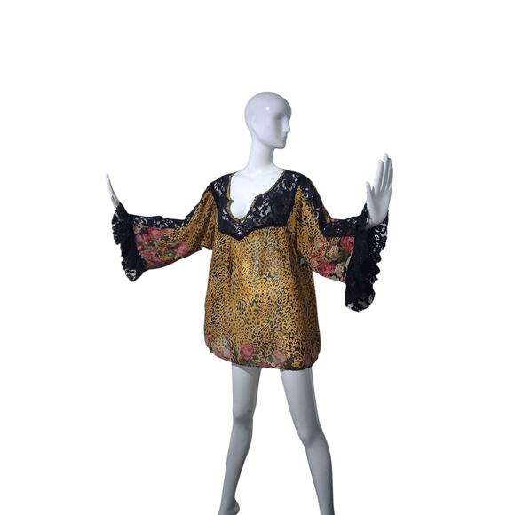 Uncle Frank Leopard Whimsigoth Women's Size XL Lace Oversized Fairycore Boho Top - Picture 3 of 9